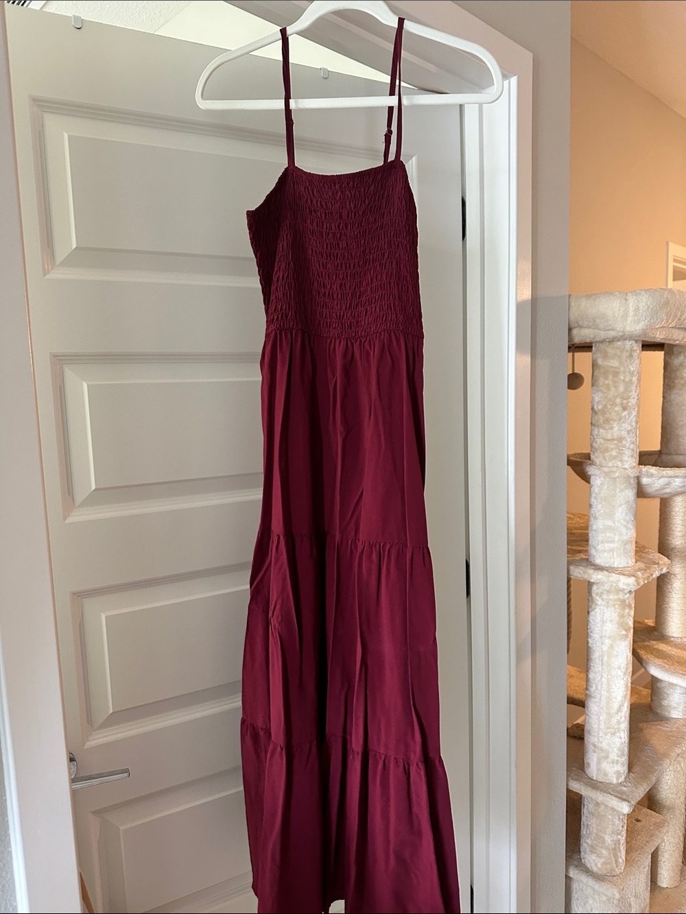 Women’s Burgundy Smocked Maxi Dress - Unbranded